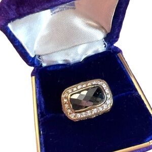 Elegant Black Stone 925 Sterling silver scroll work statement Ring  Crystal